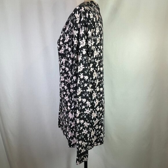 Cosabella Top Pink Black Floral Collared Button Down Long Sleeves Size L - Picture 3 of 13